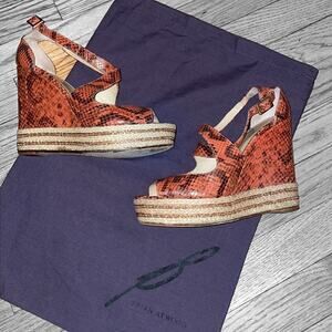 Brian Atwood Dekoda snakeskin espadrille wedges size 8.5 / 39